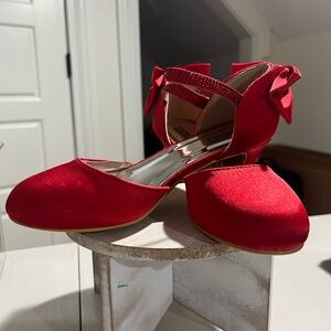 Badgley Mischka Red Satin Heels with Bow